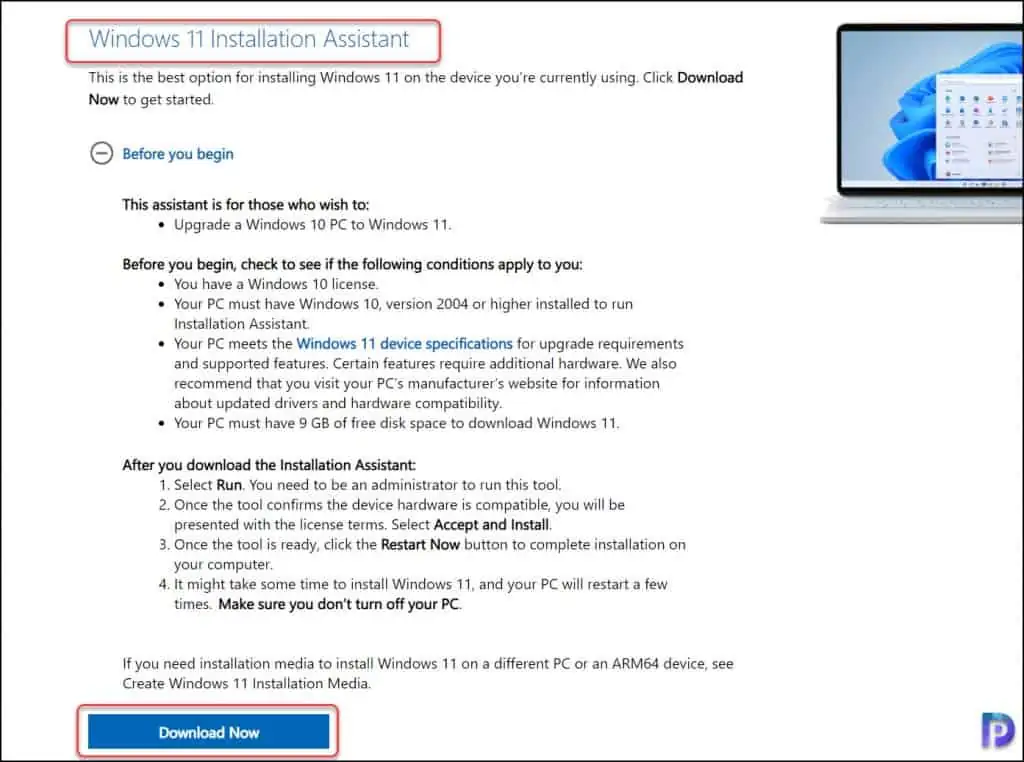 Download the Windows 11 installation assistant