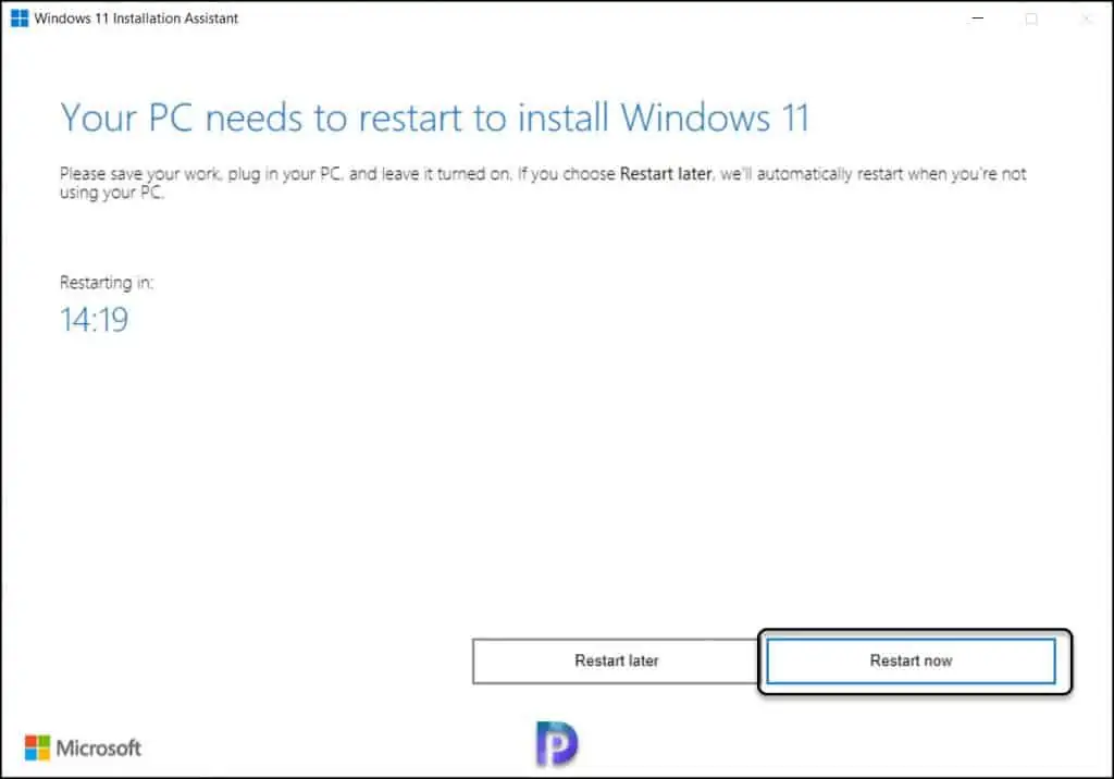 Restart Computer to begin the Windows 11 Upgrade