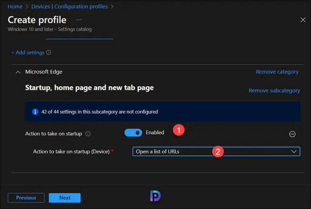 Enable Action to Take on Startup for Microsoft Edge