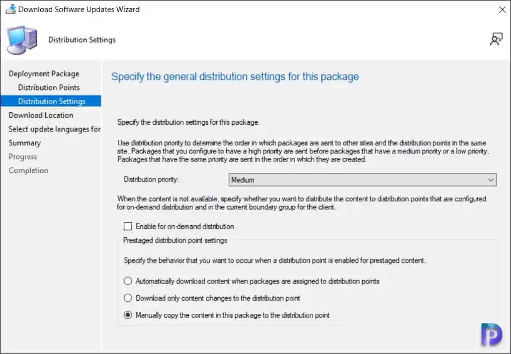 Specify the Deployment Package Distribution Settings