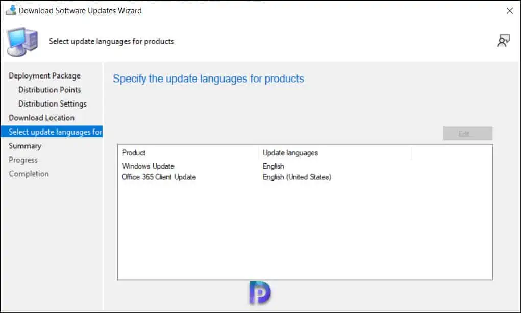 Select Update Languages for Products
