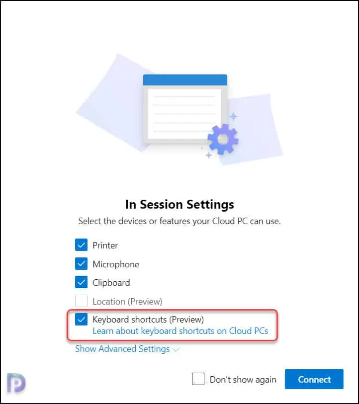 Turn on Keyboard Shortcuts for Cloud PC